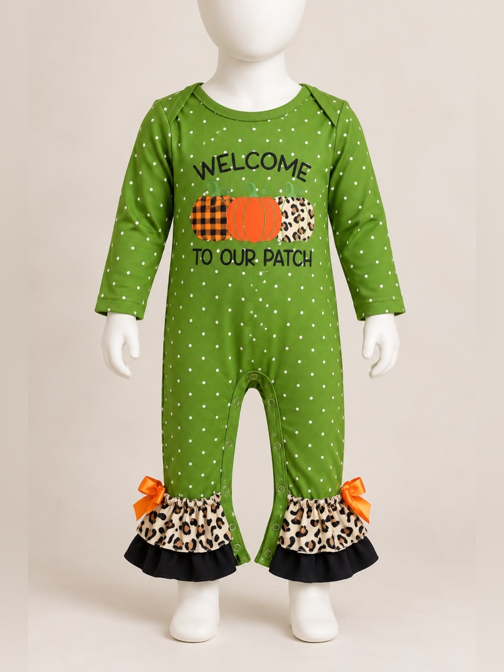 Welcome to Our Patch' Pumpkin Ruffled One-Piece by Marie Nicole Boutique